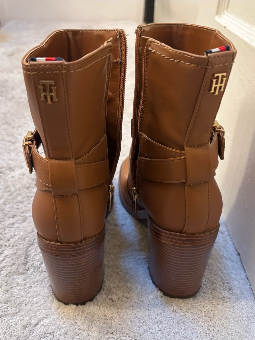 Tommy Hilfiger Chestnut Brown Mid-Calf Heeled Boots with Buckle - Picture 2 of 4